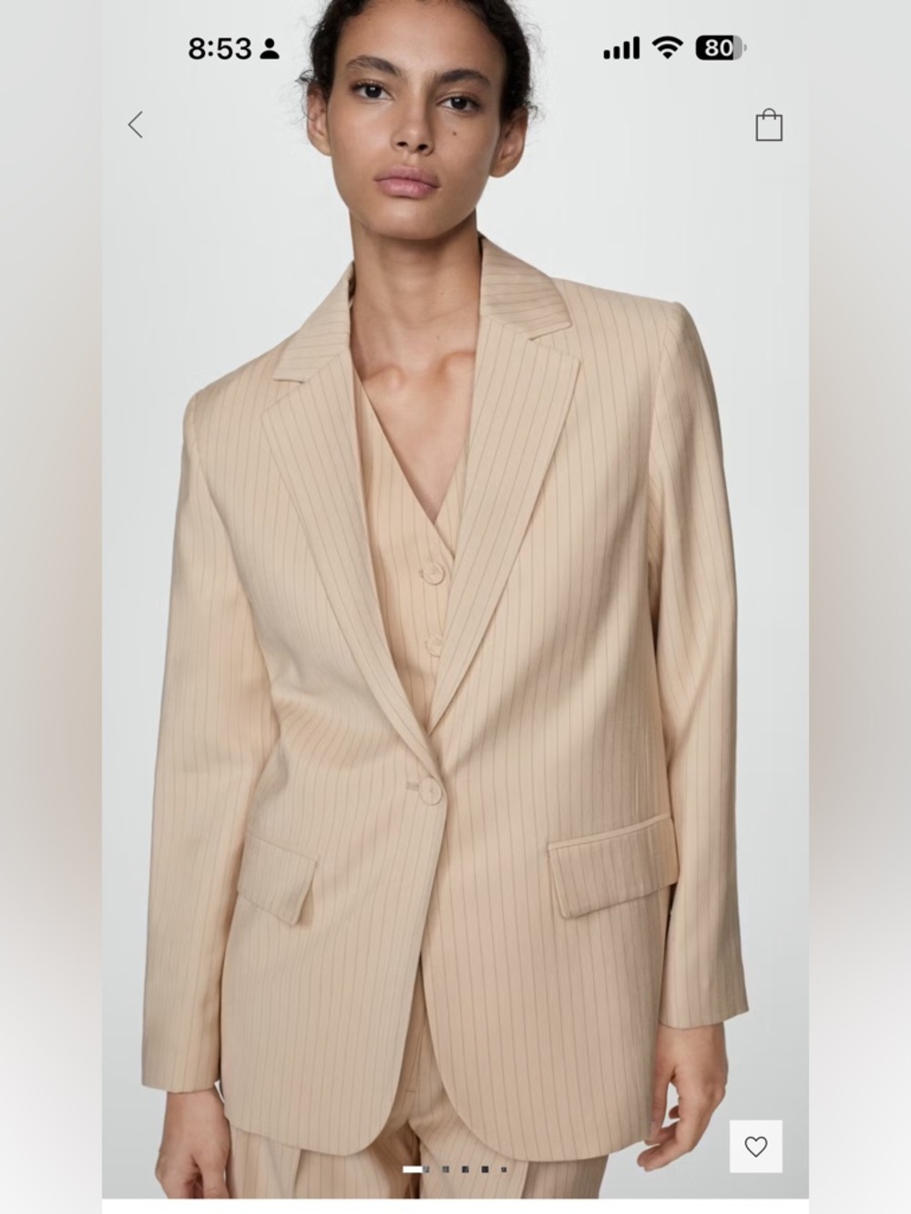 MANGO Beige Pinstripe Tailored Blazer Size S NWT